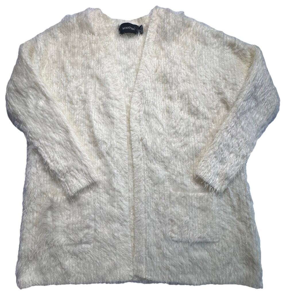 MINKPINK Ivory Fuzzy Eyelash Knit Open Front Cardigan Sweater Size S